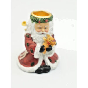 Vintage Santa Claus Mini Planter with Teddy Bear – 4" Tall Ceramic Figurine